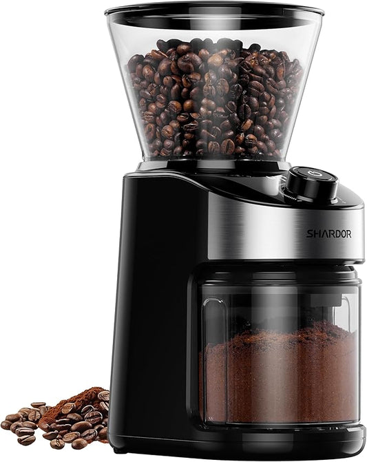 SHARDOR Electric Burr Coffee Grinder, 32 Precision Grind Settings, 40-Second Adjustable Timer, Chamber Cleaning Button, Designed for Coffee Enthusiasts