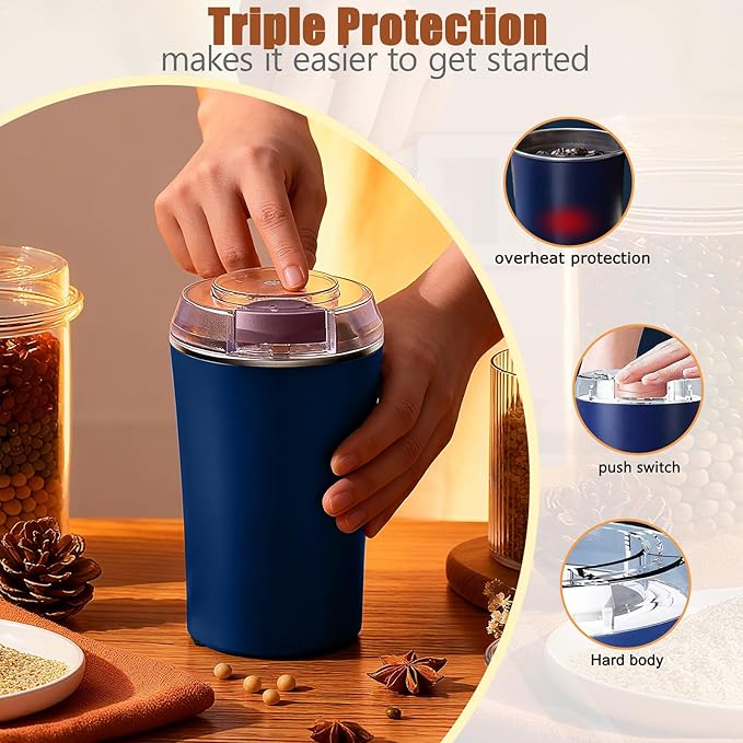 2026New Multifunctional Electric Coffee Grinder, 200W Powerful Portable Bean Grinder with Heavy-Duty Stainless Steel Blade, One-Touch Operation for Coffee Beans, Spices & Grains, Kitchen & Home Use