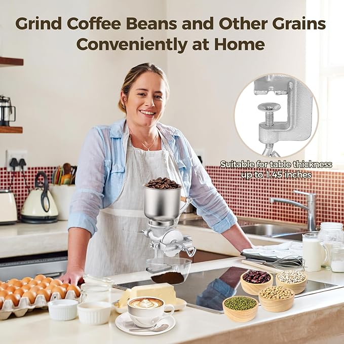 High Hopper Corn Grinder,Cast Iron Grain Grinder Manual Coffee Grinder,Mill-Heavy Duty Hand Grinder with Large Hopper for Barley Wheat Berries Coffee Chickpeas Pepper Dried Beans,Corn and Flours