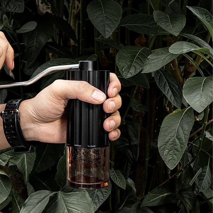 Manual Coffee Grinder, Stainless Steel Conical Burr, High Precision Adjustable Coffee Bean Grinder with Hand, Handheld Portable Grinder for Espresso, Camping, Travel and Home, Black (Black)