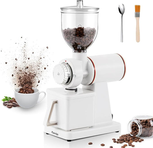Burr Coffee Grinder Electric Espresso Grinder Commercial & Homeuse Silent Small Coffee Bean Grinder with Hopper Adjustable Grind, With Brush, Spoon, White