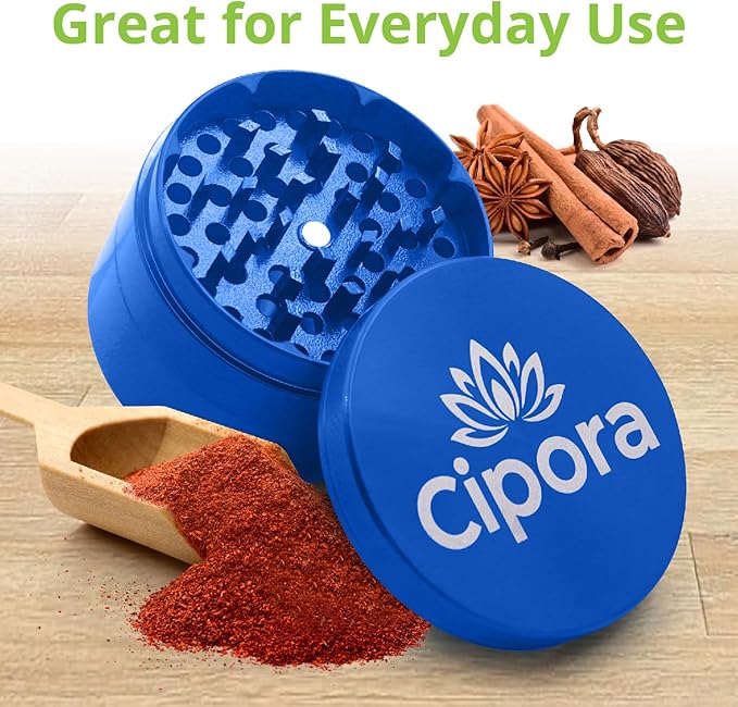 2.5" Manual 3-Piece Zinc Grinder with Large Bottom Chamber (Blue)