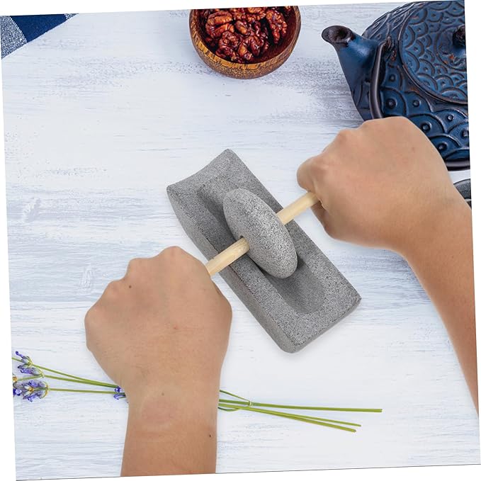 ABOOFAN 1 Set Traditional Chinese Stone Mill Manual Grinder with Hand Crank for Tea Spice Grinding Compact Rolling Pestle for Home Use Ergonomic Design for Effortless Grinding