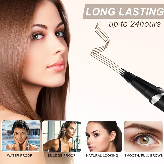 2-IN-1 Dual-ended Waterproof Eyebrow Pencil With 4 Tip Microblading Pen and Ultra-Precise Brow Pencil, Brush, Makeup for Natural Looking-Soft Brown