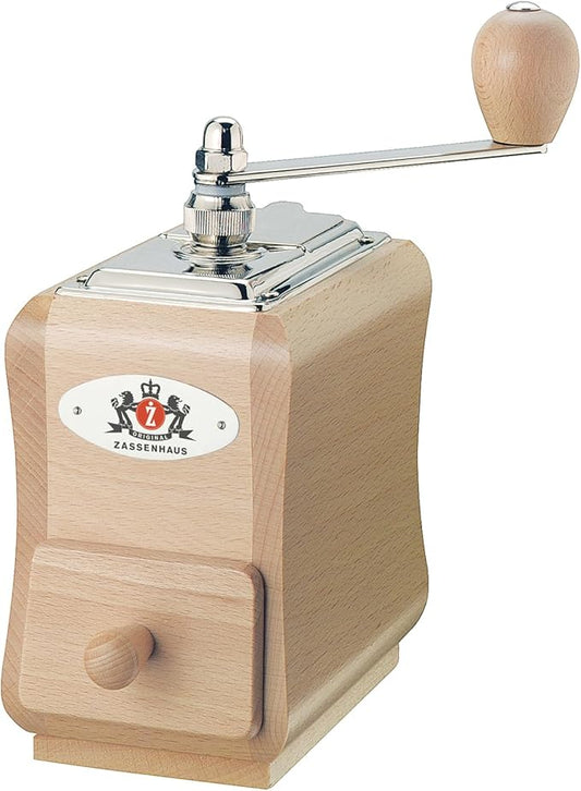 Zassenhaus - 40098 Zassenhaus Santiago Coffee Mill Grinder Beech Wood, 5.5 x 3.5 x 7.8, Natural varnish