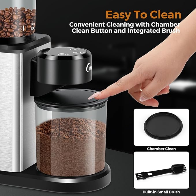 Electric Coffee Grinder for Home & Cafés: Automatic 25-Setting Conical Burr coffee grinder with 120g Expandable Hopper Durable - Anti-Static & Quiet Grinding Perfect for Multi-Cup Brewing