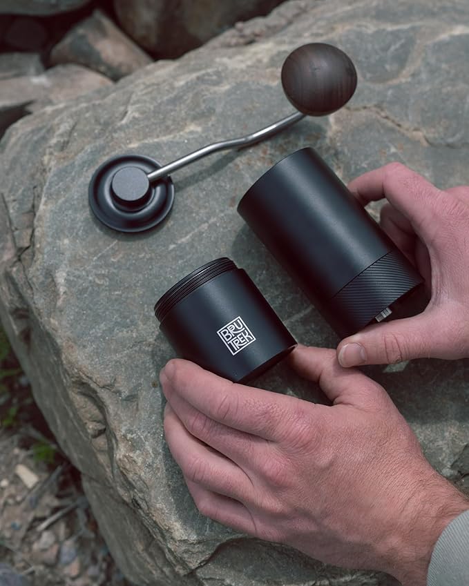 BruTrek® by Planetary Design Camp Coffee Hand Grinder - Durable Travel Stainless Steel Burr Coffee Grinder, Adjustable Grind Size Settings, High Capacity, Made For Any Brewing Types