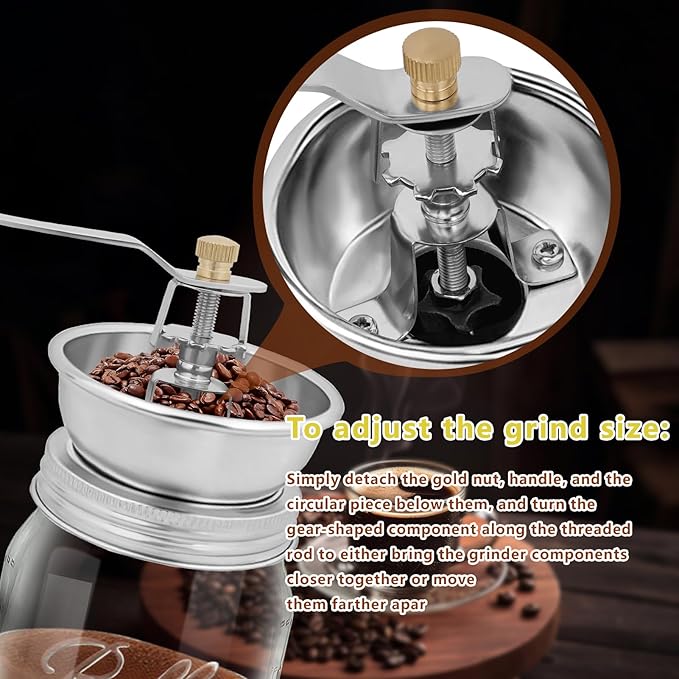 Coffee Grinder Lid for Mason Jar of Regular Mouth Manual Coffee Grinder for Home Use Stainless Steel Spice Grinder