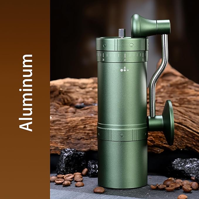 WARHEART Manual Coffee Grinder, Aluminum body, Precision steel grinder, Adjustable grinding precision, Hand grind coffee grinder with coffee spoon and Blowing nozzle (Grey)