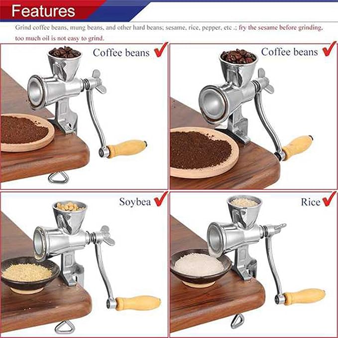 Manual Grain Grinder Hand Crank Grain Mill Stainless Steel Home Kitchen Grinding Tool for Coffee Corn Rice Soybean