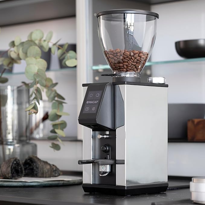 LEO 55 Touch Burr Coffee Grinder, White – 55mm Flat Burrs, Compact & Quiet, Stepless Micrometric Adjustment, Precision Grinding, Home Espresso Machine Compatible, Touch Screen