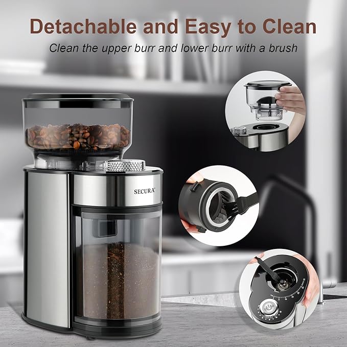 Secura Conical Burr Coffee Grinder Electric Coffee Grinder with 25 Precise Grind Settings, 2-12 Cups