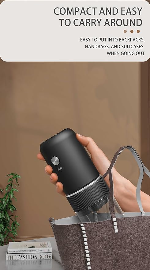 Electric Coffee Grinder Rechargeable Mini Coffee Grinder Adjustable Coarse to Fine for Coffee Beans, Spices, Herbs, Portable for Travel, Camping (black)