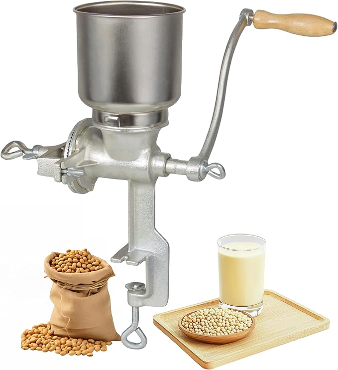 High Hopper Manual Coffee Grinder, Hand Crank Mill for Grains, Corn, Wheat & Spices - Adjustable Coarseness Settings, Cast Iron Construction, Large Capacity, Easy to Clean