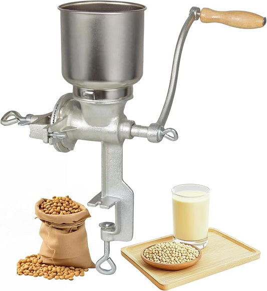 High Hopper Manual Coffee Grinder, Hand Crank Mill for Grains, Corn, Wheat & Spices - Adjustable Coarseness Settings, Cast Iron Construction, Large Capacity, Easy to Clean