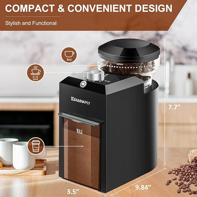 Flat Electric Burr Coffee Grinder,Adjustable Burr Mill with 28 Precise Grind Setting for French Press, Drip Coffee and Espresso,Coffee Maker (White)