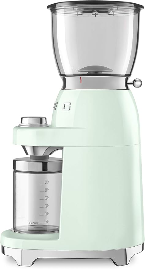 SMEG CGF11 Retro-Style Coffee Grinder – Burr Mill with 30 Grind Settings, Stainless Steel Conical Burrs, Removable Hopper – Precision Countertop Grinder for Espresso, Drip, French Press-Pastel Green
