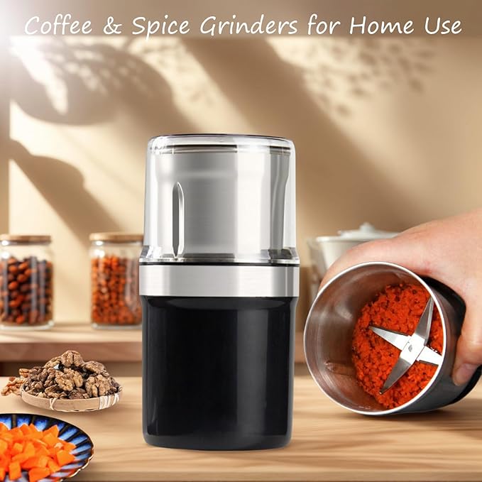 Voltix Electric Multi-Use Cup Grinder, Large Capacity Stainless Steel, Portable Electric Coffee Grinder & Spice Grinder for Home Kitchen, One Touch Coffee Mill for Beans, Spices (Straight Blade)