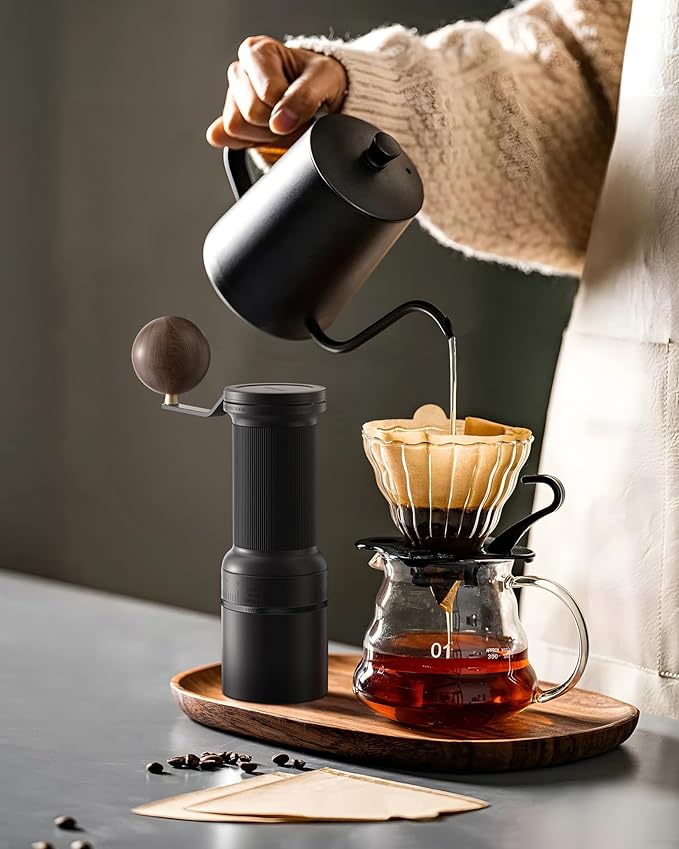 Cocinare ESSENCE GO B38 Pro Manual Coffee Grinder – with Carrying Case Hand Grinder Capacity 30g, Vertex10 Cut Burr & 80 Grind Settings, Perfect for Pour-over, Espresso, Cold Brew (Obsidian Black)