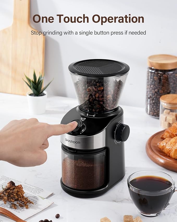 SHARDOR Burr Coffee Grinder Electric with 32 Grinding Sizes 3.0, Coffee Grinders for Home Use with 40 Seconds Adjustable Electronic Timer, Coffee Bean Grinder with Chamber Cleaning Button