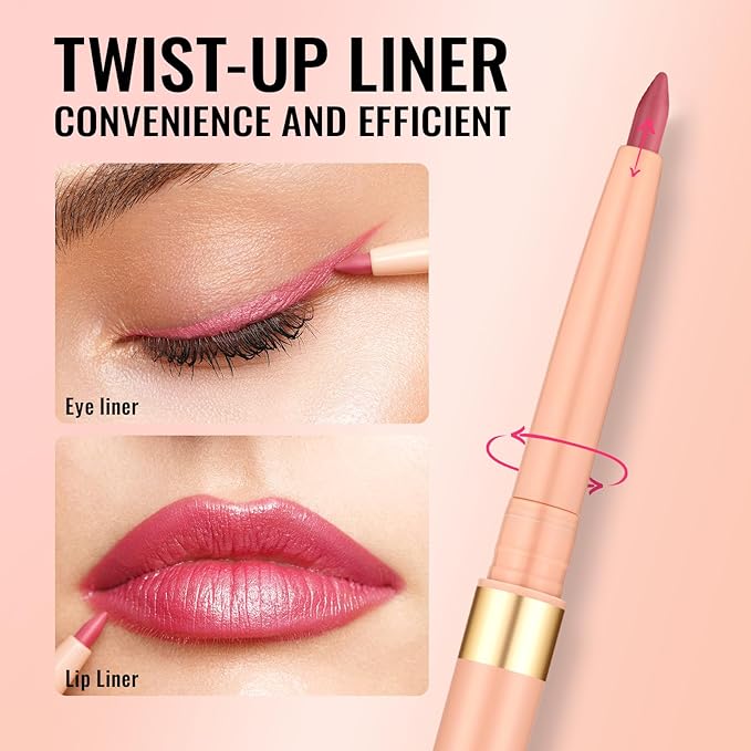 Oulac Pink Retractable Eyeliner Pencil 2in1 Waterproof Makeup Pen for Eye Liner and Lip Liners, Smooth and Creamy, Long Lasting Matte Finish, Vegan & Cruelty-Free, 04 Pink Treat