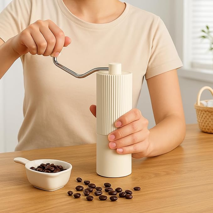 Manual Coffee Grinder– Stainless Steel CNC Conical Burr Hand Grinder, 30g Capacity, Adjustable Coarse-to-Fine Settings, Portable Coffee Mill With Brush (White)