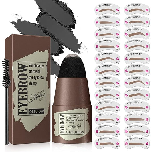 Eyebrow Stamp Stencil Kit - One-Step Eyebrow Stencil with 24 Reusable Thin & Thick Stencils, Long-Lasting Waterproof & Smudge-Proof Brow Stamp for Perfect Eye Makeup (Dark Black)