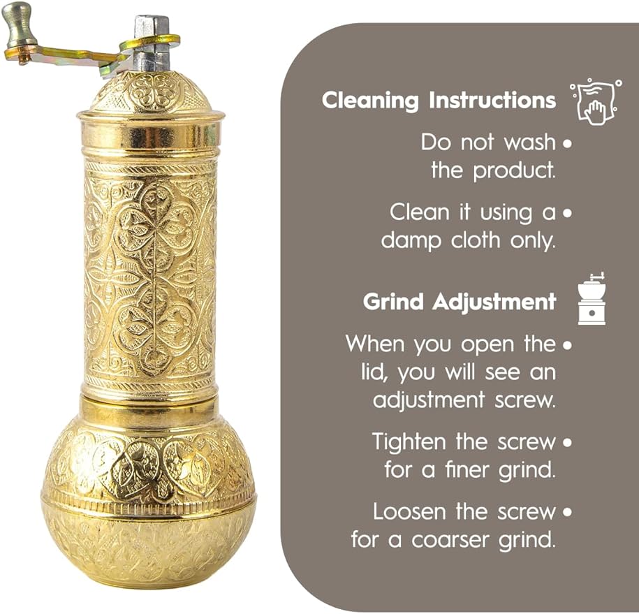 Decorative Handmade Coffee Grinder, Refillable Turkish Spice Mill, Manual Coffee Mill with Handle, Coffee Grinder Metal with Hand Crank 18 cm-7.1 inch
