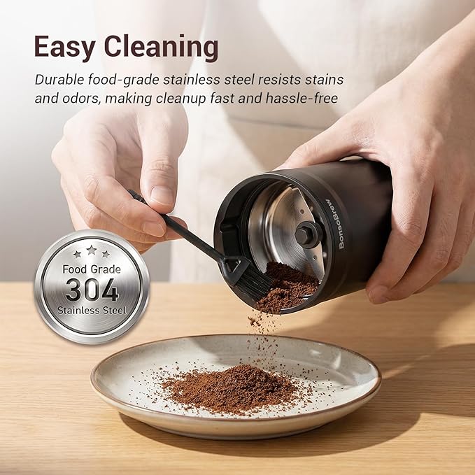 Electric Coffee Grinder, 180W Coffee and Spice Grinder for Coffee Beans, Herbs, Grains, Seeds - One Touch Safety Lid with Stainless Steel Blades - 2.5oz Capacity Includes Cleaning Brush