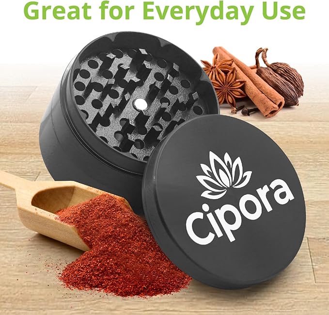2.5" Manual 3-Piece Zinc Grinder with Large Bottom Chamber (Black)