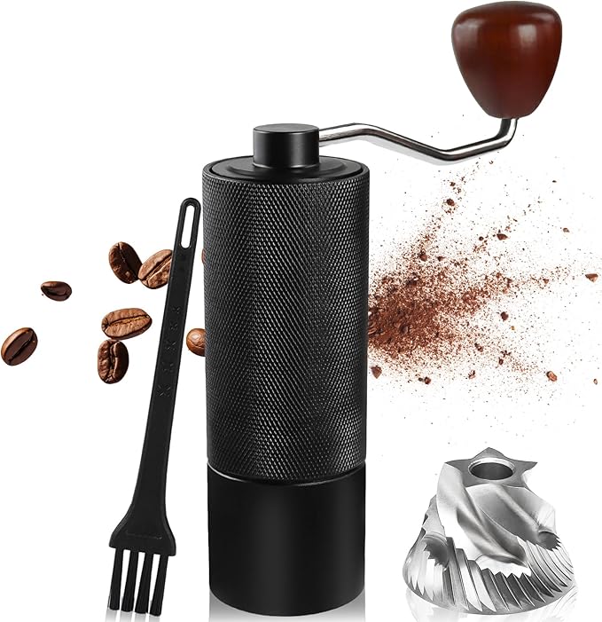 Non-Detachable Manual Coffee Grinder with 25 Level Stainless Steel Conical Burr Portable Aluminum Coffee Bean Grinder Suitable for Moka Pot Espresso French Press Pour Over Easy Cleaning with Brush