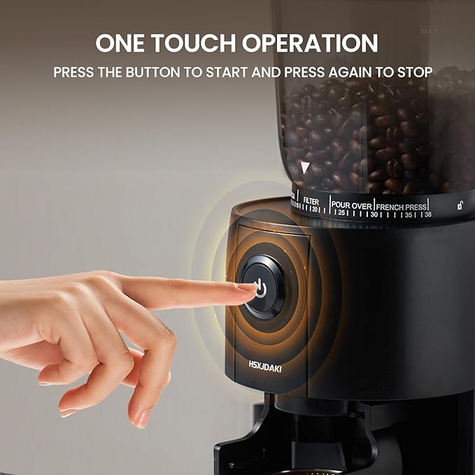 Coffee Grinder, Electric Burr Coffee Grinder with Conical Burr, Coffee Bean Grinder Electric with 38 Grind Settings for Espresso & French Press, Black