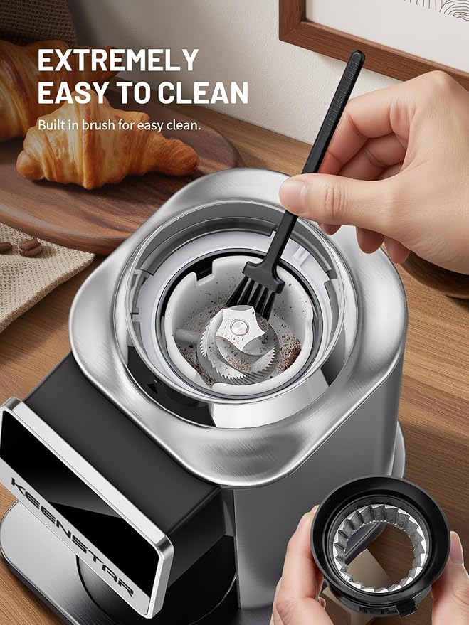 Keenstar Conical Burr Coffee Grinder, Coffee Bean Grinder with 34 Grind Settings for Home Use, Precision Timer, Touchscreen, Anti-static, Stainless Steel
