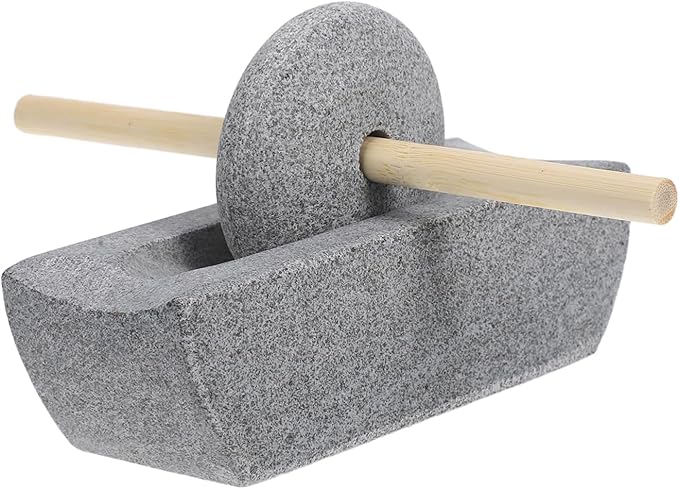 ABOOFAN 1 Set Traditional Chinese Stone Mill Manual Grinder with Hand Crank for Tea Spice Grinding Compact Rolling Pestle for Home Use Ergonomic Design for Effortless Grinding