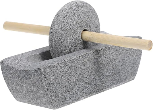 ABOOFAN 1 Set Traditional Chinese Stone Mill Manual Grinder with Hand Crank for Tea Spice Grinding Compact Rolling Pestle for Home Use Ergonomic Design for Effortless Grinding