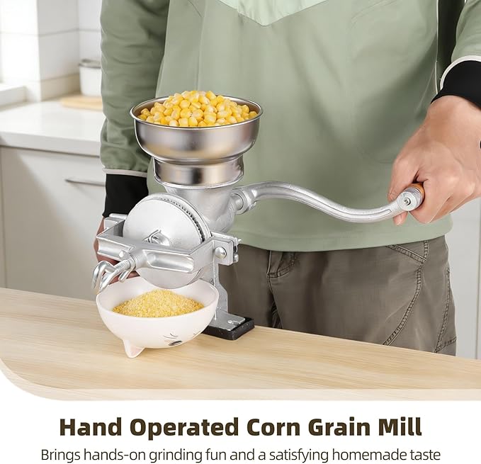 Corn Grinding Machine,Hand Mill GrainGrinder Cast Iron Manual Crank Grain Grinder,Wheat Grinder with Adjustable Coarseness & Wooden Handle for Corn, Coffee, Beans, Nuts, Domestic Use