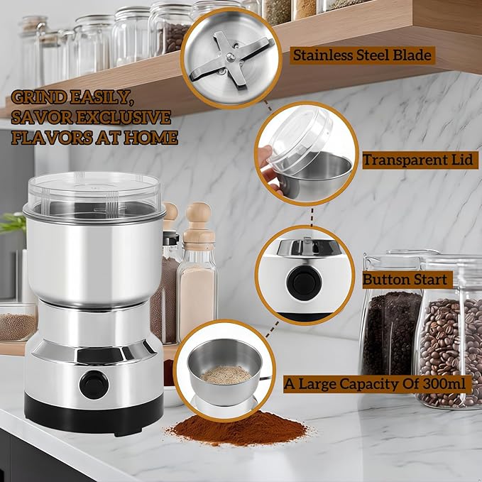 Petyoung Electric Spice Grinder, 150W Powerful One- Touch Mini Home Grinder, 300ml Grinder Smash Machine, Multi- Function for Grain Nuts Seasoning Coffee Beans Spices and More