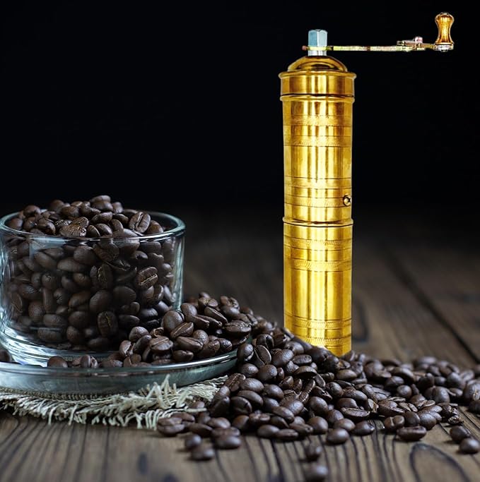 Handmade Brass 9 Inch Manual Coffee Grinder Large Pepper Mill With Handle Proper For Fresh Coffee Bean Peppercorn Grinder Brass Handle Crank With Giant Fine Refillable Grind For Flavor Turkish Style