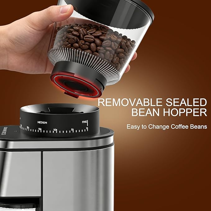 Conical Burr Coffee Grinder, Electric Coffee Grinder with Adjustable Settings, Conical Burr Mill with Easy-Clean Design – for Espresso, Drip, French Press & Cold Brew