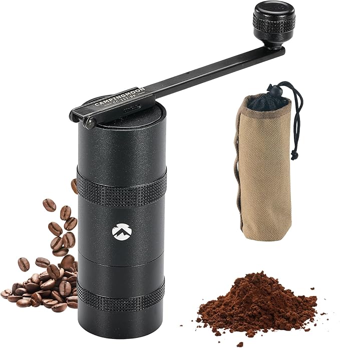 CAMPINGMOON Portable Manual Coffee Grinder, Stainless Steel Burr, Foldable Handle, Hand Grinder for Camping & Travel CC-115,CC-152 (Black, S (14-15g))
