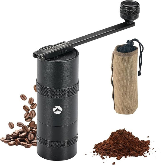 CAMPINGMOON Portable Manual Coffee Grinder, Stainless Steel Burr, Foldable Handle, Hand Grinder for Camping & Travel CC-115,CC-152 (Black, S (14-15g))