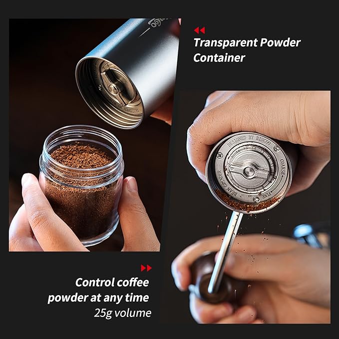 Small Manual Coffee Bean Grinder - 6 Stainless Steel Conical Burr Hand Coffee Grinder with 16 Adjustable Setting, Double Bearing Hand Espresso Grinder