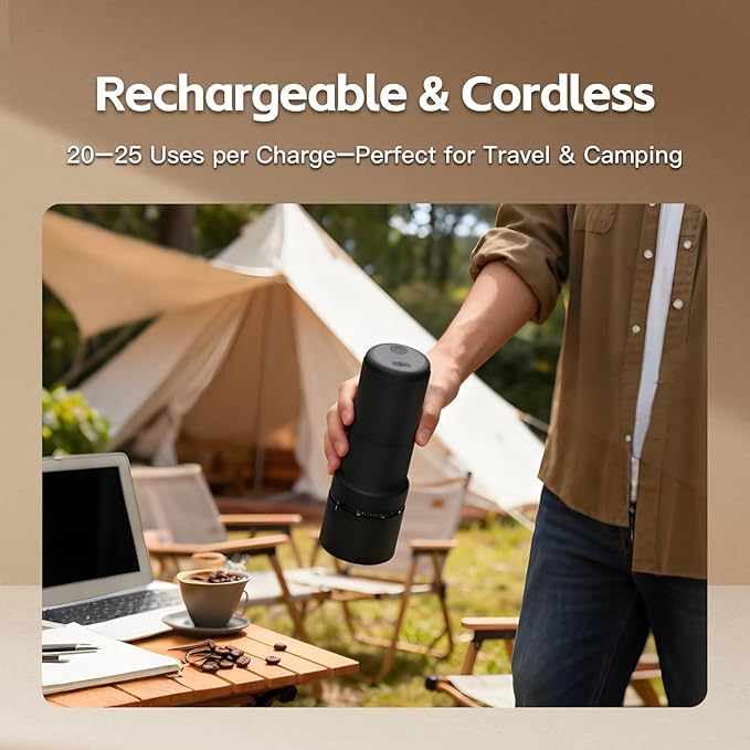 Portable Coffee Grinder, Rechargeable Cordless Conical Burr, Coffee Bean Grinder Electric with Stainless Steel Burrs, 80 Grind Settings, Espresso Grinder for Home Brewing & Travel Use