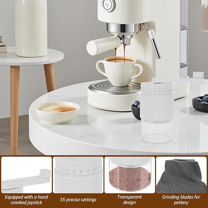 Manual Coffee Grinder, Adjustable Coarse to Fine, Portable Hand Crank Coffee Bean Mill with 35 Adjustable Settings for Espresso French Office Home Camping(white)