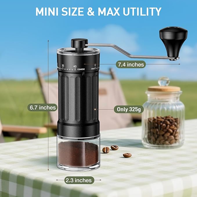 Mini Manual Coffee Grinder – 40 Adjustable Settings, Portable Hand Crank Mill with 30g Capacity, Conical Burr for Espresso, Pour Over, French Press | Perfect for Travel, Camping & Office