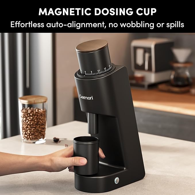 Single Dose Coffee Grinder,Wirsh Geimori GU38 Coffee Grinder with 38mm 6-Core Stainless Steel Conical Burr, 0.01mm Stepless Adjustment, Low Retention Espresso Grinder with Magnetic Dosing Cup,Upgrade