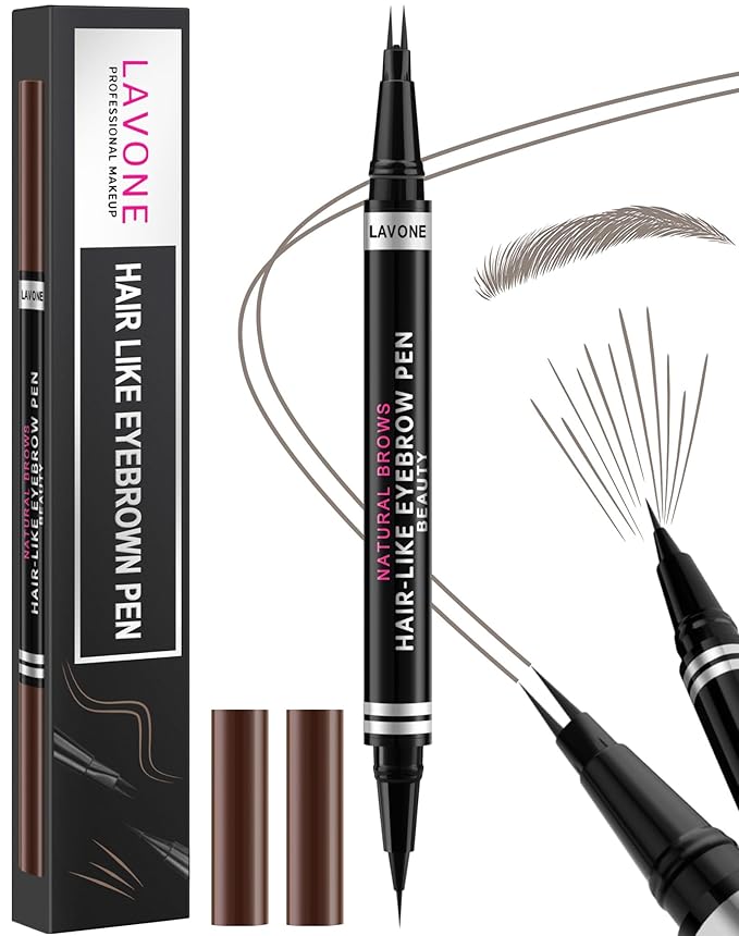 Eyebrow Pencil, 2-in-1 Waterproof Eyebrow Pen, with 2 Tip Microblading Eyebrow Pencil and Ultra-Precise Brow Pencil, with Eyebrow Brush, Eyebrow Pencils for Women, Natural Hair-Like Brows - Grey
