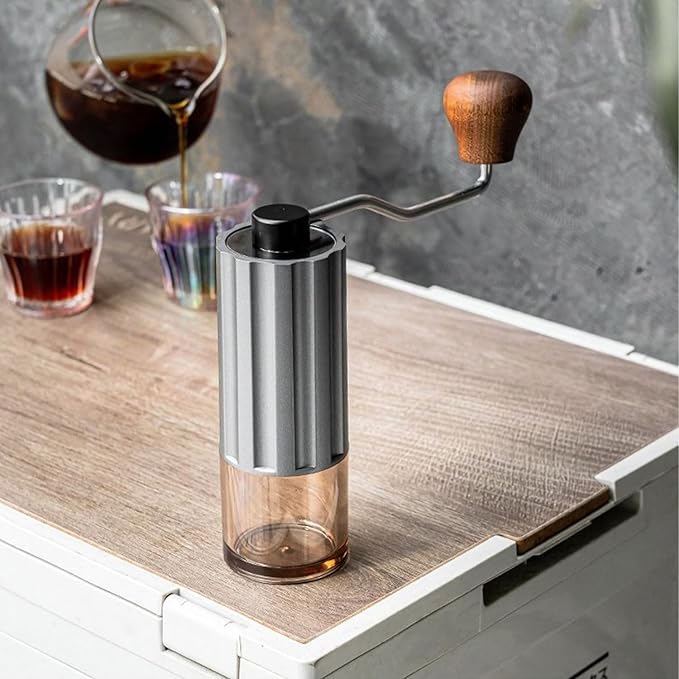 Manual Coffee Grinder, Stainless Steel Conical Burr, High Precision Adjustable Coffee Bean Grinder with Hand, Handheld Portable Grinder for Espresso, Camping, Travel and Home, Black (Black)