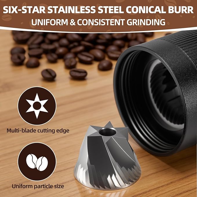 Novaβ Manual Coffee Grinder with External Adjustment, Six-Star Stainless Steel Conical Burr, Adjustable Hand Grinder for Espresso, Pour Over, French Press