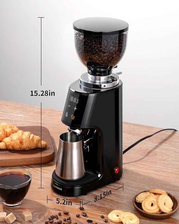 SHARDOR Professional 64mm Burr Coffee Grinder with 100 Grind Settings and All-Metal Chamber, Coffee Bean Grinder with Adjustable Electronic Timer and LED Display, Anti-Static,Black